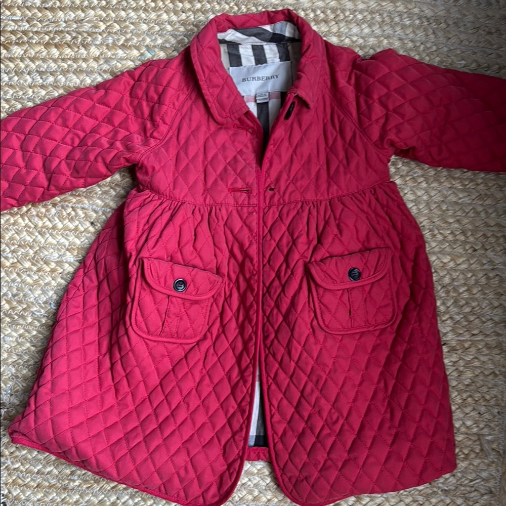 Burberry Kids Red Quilted Puffer Coat